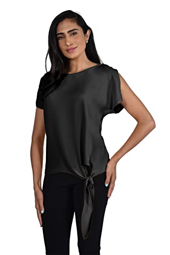 Frank Lyman Camiseta para mujer, manga casquillo con abertura y cuello redondo con lazo lateral, Negro -, 12