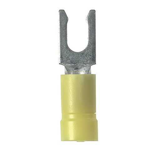 Panduit PV10-14LF-L Locking Fork Terminal, Vinyl Insulated, 12 - 10 AWG, 1/4-Inch Stud Size, Funnel Entry, Yellow (50-Pack)