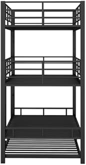 Harper & Bright Designs Metal Triple Bunk Bed with Trundle, Quad Bunk Beds Twin Over Twin, 3 Bunk Beds with 2 Ladders & Guardrails, Convertible Heavy Duty Steel Frame for Bedroom, Dorm, Black
