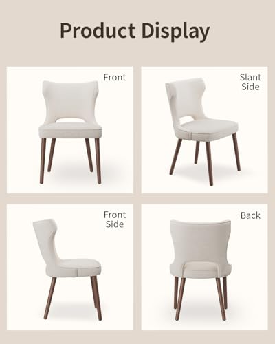 Image of Wooden Dining Chairs Set of 4, Farmhouse Dining Room Chairs with Solid Wood Legs, Mid Century Fabric Kitchen Chairs, Upholstered Chair for Restaurant & Cafe- Beige