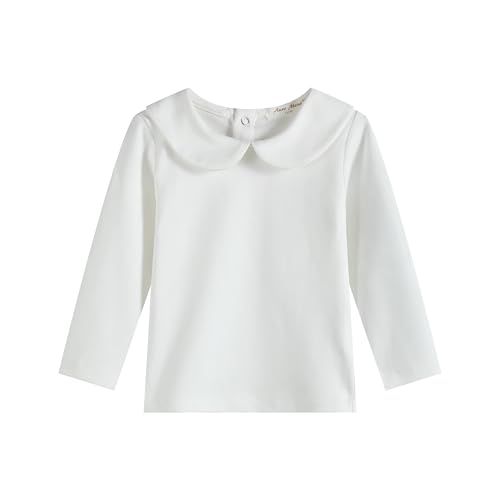 Image of Toddler Kids Girl Boy Blouses Long Sleeves Solid Color Doll Peter Pan Collar T-Shirt Top Bottom Tees