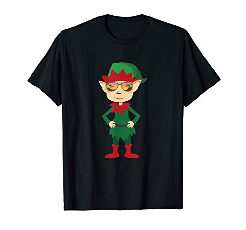 Cute Christmas Elf With Retro Palm Trees Sunglasses T-Shirt 1 Cute Christmas Elf With Retro Palm Trees Sunglasses T-Shirt