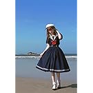 Zzx Japanese Lolita Sweet Dress Harajuku Sailor Collar Navy Dresses Vintage Bow Kawaii Girls Preppy Style Long Sleeve Dress 2021 (Size : Small)