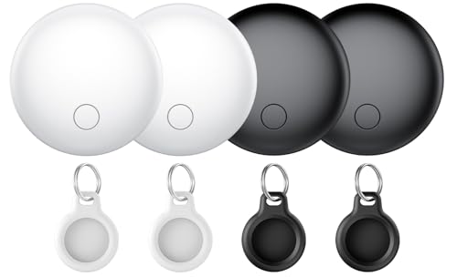 Image of Air Tracker Tags 4-Pack, Item Finders Work for Apple Find My APP(iOS Only) Tracker Tags for Keys, Luggage, Backpack etc,Replaceable Battery Last 1 Year, IP67 Waterproof Round Tag with Holder Keychain