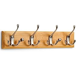 Perchero Pared Madera Roble LARHN Perchero Pared Madera - 4 Colgadores Triples Montados en Tablero de Bambú - 42 cm