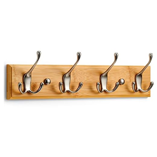 LARHN Perchero Pared Madera - 4 Colgadores Triples Montados en Tablero de Bambú – 42 cm