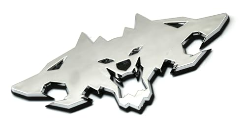 Image of Wolf Pack Emblems 3D Logo Car Badge Side Rear Styling Decal Sticker Compatible with Tesla Cybertruck Cyberbeast Motorcycles (Chrome)