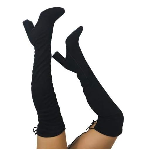Bota Feminina Over The Knee Bico Fino Salto Grosso Cano Longo Camurça Strech Preto (Preto, BR, Adulto, Numérico, 36)