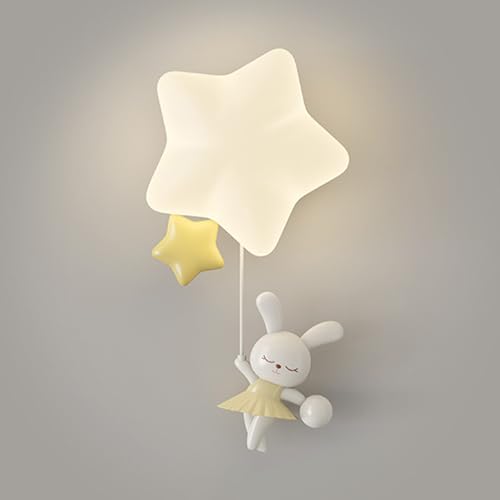 Jadssox Lámpara de Pared LED Star Lámpara de Pared de Conejito de Dibujos Animados Aplique de Pared para habitación de niños, Lindo Accesorio de iluminación de Pared de Conejo Apliques cableados