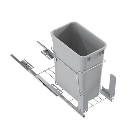 Image of Dowell B15 Aluminum Base Wastebasket Pullout with Door Mount and 35Qt /9Gal Plastic Bin (4012 0115+35)