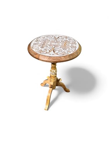 Image of 'Round Edges' Handcrafted Wooden Table in Mango Wood for Living Room, Bed Room Home decore (30x30x45 cms)