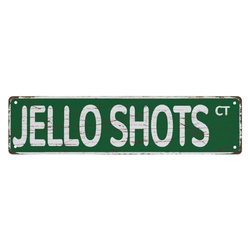 Metal Tin Sign, Jello Shots Court Retro Street Pattern, 4x16 Inch, For Bedroom Kitchen Garden Pub Club Wall Decor, Bar Art Plaque
