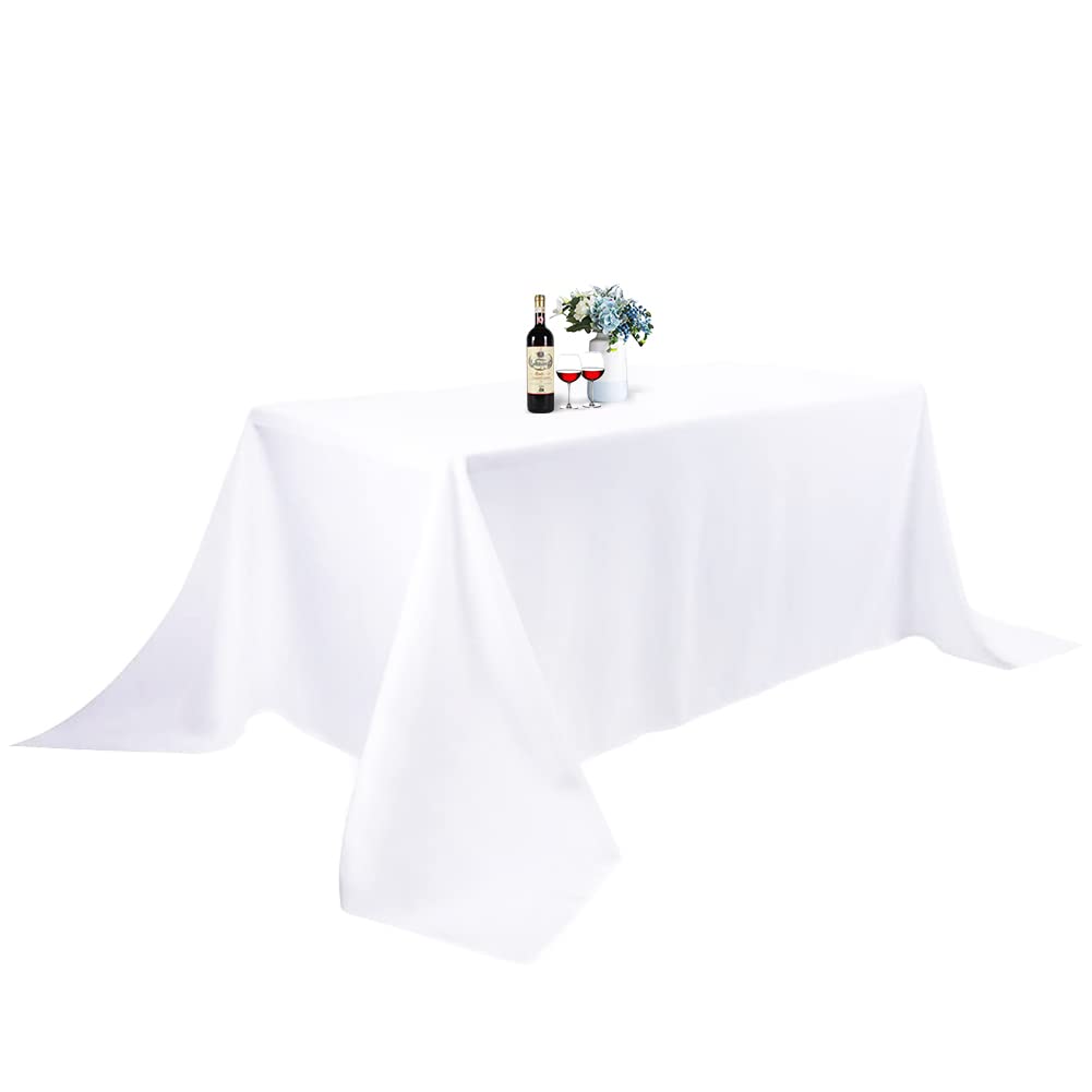 KAPWALL White Table Cloth - 90x132Inch (228x335cm) Polyester Rectangle tablecloth, For 8 Foot Table In Washable Stain and Wrinkle Resistant, christmas tablecloth for Dining, Buffet Parties and Picnic.