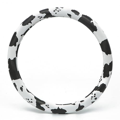 Dotesy Leather Cow Pattern Steering Wheel Cover Protector Cow Print Car Accessories Anti Slip Universal for 36.5-38cm (Black White) by Dotesy - Image 2