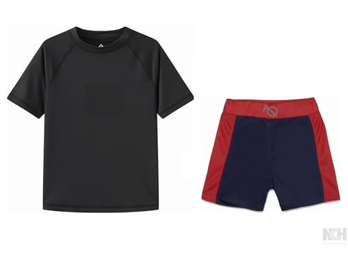 Image of Aqua Holic Men's Swimming T-Shirt & Trunk with Swimming Short 1 Anti Fog Swimming Goggles + 1 Silicone Swimming Cap+ 1 Nose Clip + 2 Ear Plugs(Black)