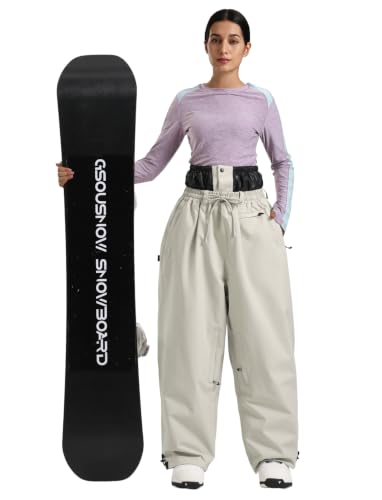 Image of GSOU SNOW Mens Womens Snow Pants Baggy Snowboard Ski Pants Waterproof | 15K Waterproof,10K Breathable,Windproof Waist Powder Skirt,Thigh Vent Zippers,Adjustable Waist & Cuffs Drawcord,5 Pockets