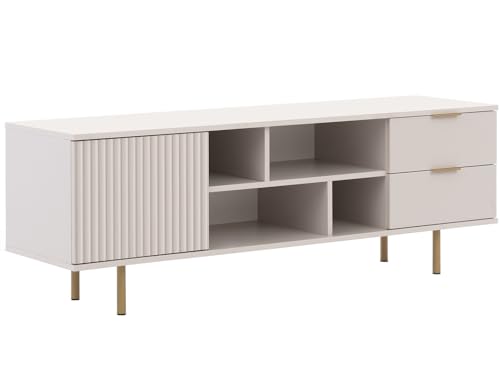 Marmex Nubia 06 TV-Schrank, TV-Tisch, Fernsehschrank, TV-Lowboard 150x52x41, TV-Board TV-Bank mit Schubladen, mit offenen und geschlossenen Fächern, für Wohnzimmer, in zwei Farben (cashmere+goldbeige)