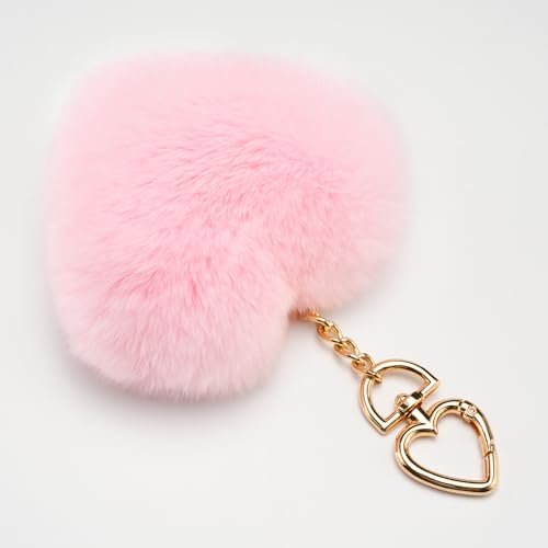 Stelle Pom Pom Keychain Rabbit Fur Bag Charms Fluffy Cute Keychains Purse Backpack Accessories Gifts for Girls/Women(Pink,Heart) — view 3