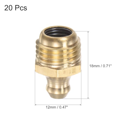 Image of uxcell Brass Straight Grease Fitting M12 x 1.25mm Thread Hydraulic Grease Fitting Accessories, 20Pcs