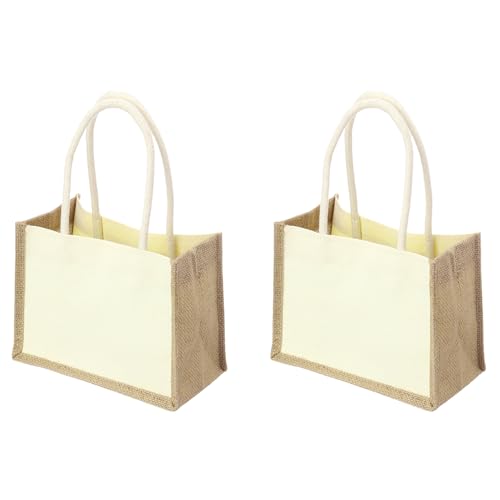 Image of sourcing map 2Pcs Burlap Tote Bags, Reusable Gift Tote Bags Foldable Large Shopping Bag with Handles for Wedding Gifts Beach Party Supplies Goodie Grocery, 9.1 x 6.3 Inch White