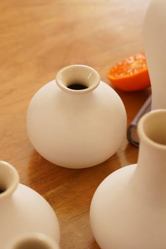 Image of PUREZENTO Ceramic White Japanese Ikebana Vase - Set of 5 | Modern Ceramic Unique Geometric Flower Vases | Vases for Home Decor, Living Room, Dining Table, Office, Shelf, Centerpiece & Showpiece