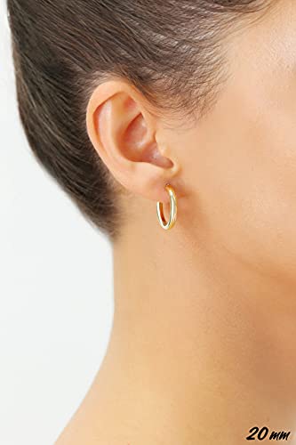Image of 14k Yellow Gold Classic Shiny Polished Round Hoop Earrings, 3mm tube