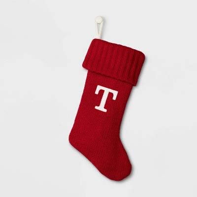 Wondershop Christmas Holiday Red Thick Knit Stocking Monogram Letter T