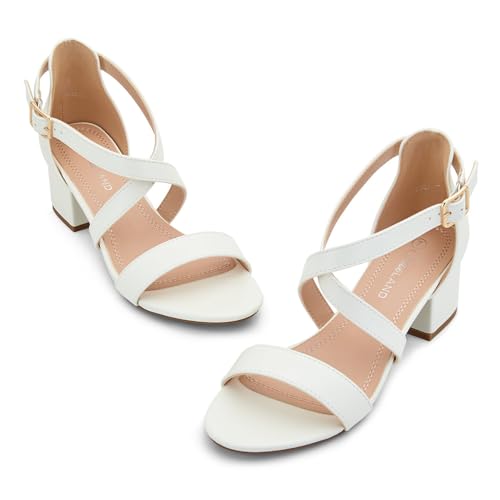 Image of Shoe Land SL-LESSA Women's Low Heels Open Toe Dress Heeled Sandals Cross Ankle Strap Chunky Block Short Heel Pumps Shoes for Office Prom Wedding Party