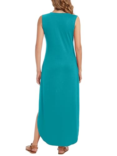 Image of Arolina Maxi Dress for Women Tropical Summer V Neck Sleeveless Split Long Beach Dresses Casual Loose Sundress with Pockets