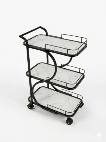 Image of Serving Trolley with Wheels for Home, Tea Food Drinks Serving Kitchen Trolley Restaurant, Hotels,Dining Room bar cart with Wheels (White-Black)