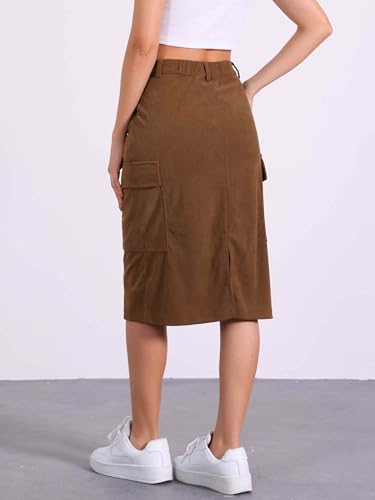 Image of Allegra K Corduroy Cargo Skirts for Women's High Waisted Elastic Back H Line 2025 Fall Midi Skirt