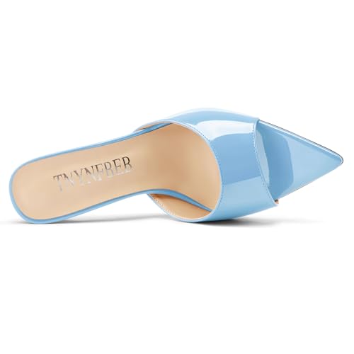 Image of TNYNFBEB Womens Stiletto High Peep Open Pointed Toe Sandals Mules Shoes Slip-on Slingback Office Party Dress Patent Leather Summer 3.9 Inches Heels