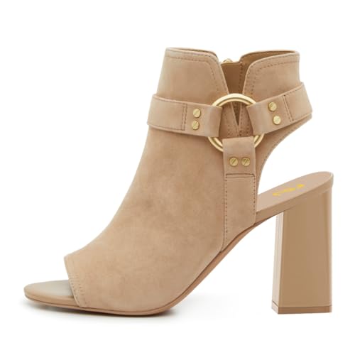 FSJ Women Peep Open Toe Ankle Booties Block Heel Metal Buckle High Heel Sandals Cutout Ankle Strap Zipper Cocktail Nightclub Pumps Shoes Size 4-16 US2