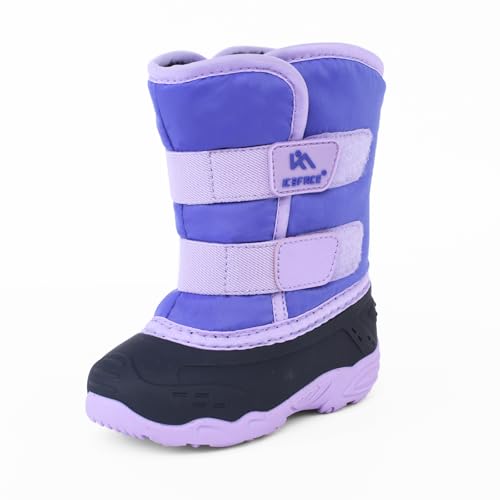 ICEFACE Snow Boots for Kid Winter Boots Waterproof Outdoor Warm Faux Fur Lined boot for Toddler/Little Boys and Girls 7 Little Kid Purple