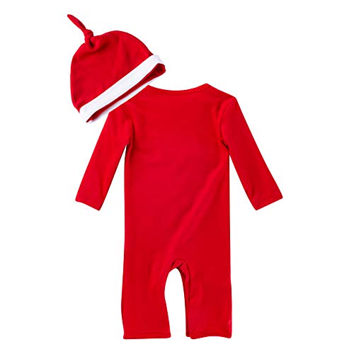 IMEKIS Pasgeboren Baby Meisjes Jongens Mijn 1e Kerst Outfit Lange Mouwen Kerstman Sneeuwman Rendier Gestreepte Print Romper Jumpsuit met Hoed Xmas Party Kleding Set, Rood 7, 3-6 Maanden - Afbeelding 3