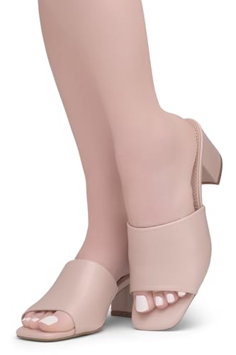 Image of Herstyle Square Open Toe Heeled Sandals for Women 2.5 Inch Low Block Chunky Heel Sandals Slip-On Mules Comfortable Dress Shoes for Party Wedding Office