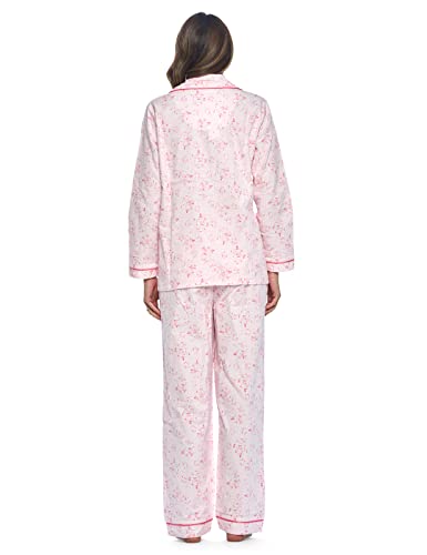 Casual Nights Women's Flannel Long Sleeve Pj's Button Down Sleepwear Pajama Set - Pink Floral - 4X-Large #TOP3
