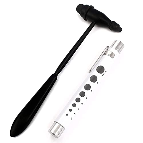 Laja Imports Lightweight Tromner Percussion Reflex Hammer Black Color & Led Pen Light Pupil Gauge 'White Color For Nurses, Ems, Students, Emergency Room for Educational Use