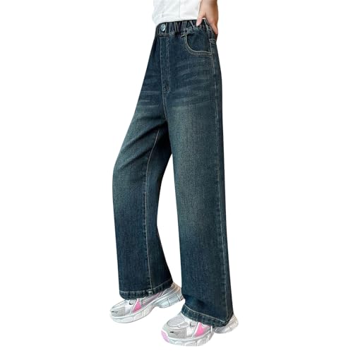 Girls Baggy Jeans High Elastic Waist Denim Pants Kids Casual Straight Wide Leg Jeans with Pockets Streetwear Clothes4