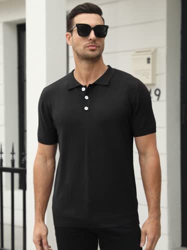 Syktkmx Mens Golf Polo Shirts Short Sleeve Casual Banded Bottom Stretch Classic Fit Solid Knit T-Shirts2