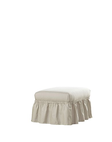 Serta | Relaxed Fit Durable Woven Linen Canvas Furniture Slipcover, Ottoman, Parchment