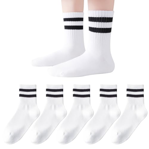 Mini angel Kids Socks Boys Girls Crew Socks Seamless Cotton Ankle Athletic Socks with Retro Stripes 3/5 Pairs