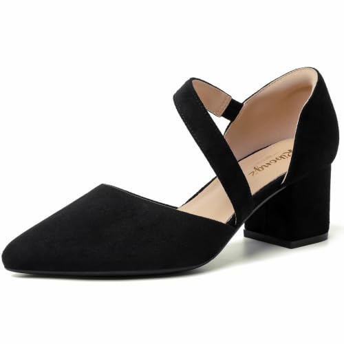 Image of RIBONGZ Kitten Heels for Women Closed Toe Comfortable Low Heels Pointed Toe Sexy Slip on Pumps Bridal Party Dressy Shoes