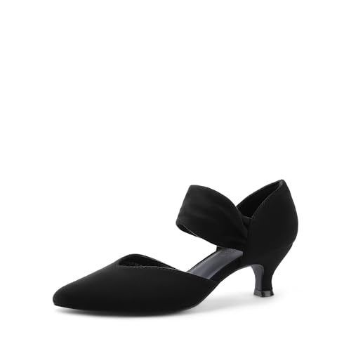 DREAM PAIRS Women's Kitten Heels Low Pumps Shoes Pointed Closed Toe Slip on Dress Work Bridal Party Wedding 8.5 Black