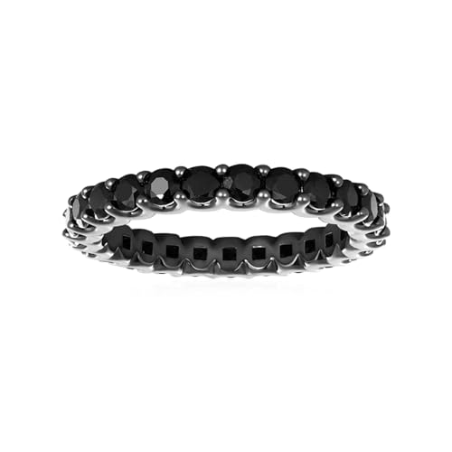Daffany Sterling Silver Black Onyx Round-Cut Statement Eternity Band Ring | 2.0mm Stackable Eternity Bands for Women| Wedding Ring Band for Women | Promise Ring for Couples, Size 5-94