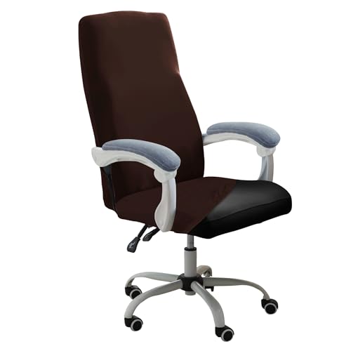 Image of HOKIPO Office Chair Cover for Executive Chair (High-Back) - 140 GSM Stretchable Fabric - Anti-Slip & Washable - Fits Tall & Big Office Chairs, Chocolate Brown (AR-6204-BRN)