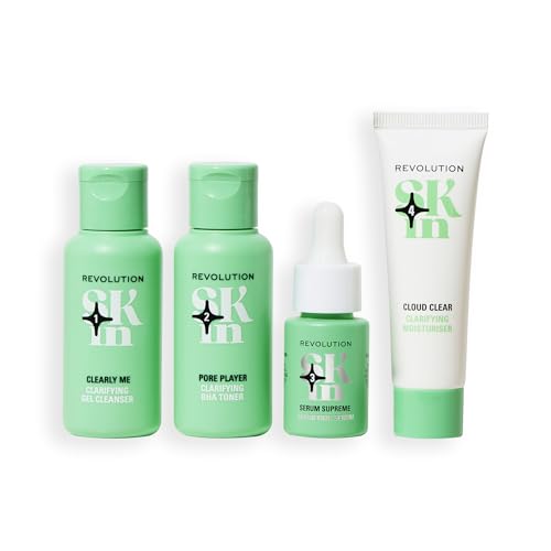 Image of Revolution Skin Clearly Clarify 4 Step Starter Kit, 4 Mini Products | Skincare Set for Blemish-Prone Skin with Cleanser, Toner, Serum & Moisturizer, Vegan & Cruelty-Free