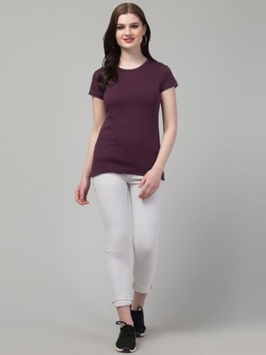 Image of Women's 100% Cotton Plain Regular Fit Round Neck Half Sleeve Tshirt (Solid)