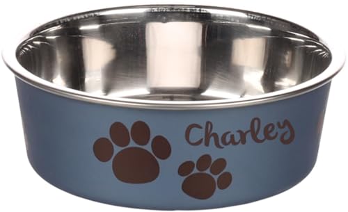 Personalizzabile Ciotola da in acciaio inox 300ml XS blu metallizzato– antiscivolo con anello antiscivolo– per cani di piccola taglia– personalizzata con nome– Petslino