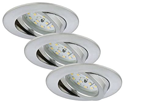 Briloner Leuchten - LED Einbauleuchten, 3er Set, Deckenlampen dimmbar, LED-Modul schwenkbar, je 6,5 Watt, je 570 Lumen, 3.000 Kelvin, IP23, Aluminiumfarbig, 82x28mm (DxH), 7296-039